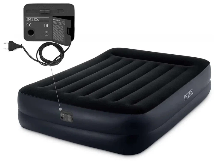 Матрас двуспальный надувной велюровый для сна Intex 64124 со встроенным насосом 203 x 152 x 42 см Синий - Фото 3 Матрас двуспальный надувной велюровый для сна Intex 64124 со встроенным насосом 203 x 152 x 42 см Синий - изображение 3