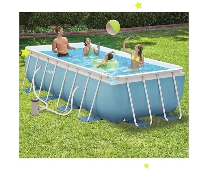 Каркасный прямоугольный бассейн семейный 400 x 200 x 100 см Intex 26788 Prism Frame Pool с лестницей на 6836 л Серый - изображение 4