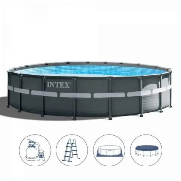 Каркасный круглый бассейн сборной Intex 26326 в полной комплектации 488х122 см на 19156 л Серый - изображение 3