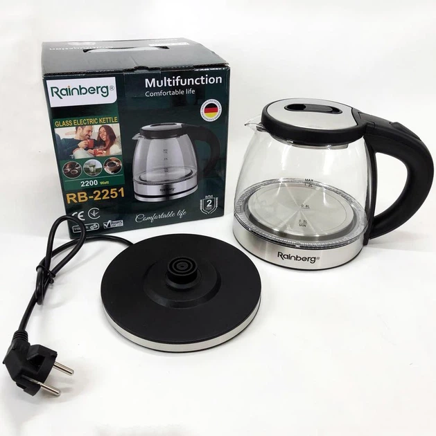 Прозрачный маленький электрочайник 1.2 л 2200W Rainberg RB-2251 Pro - изображение 2