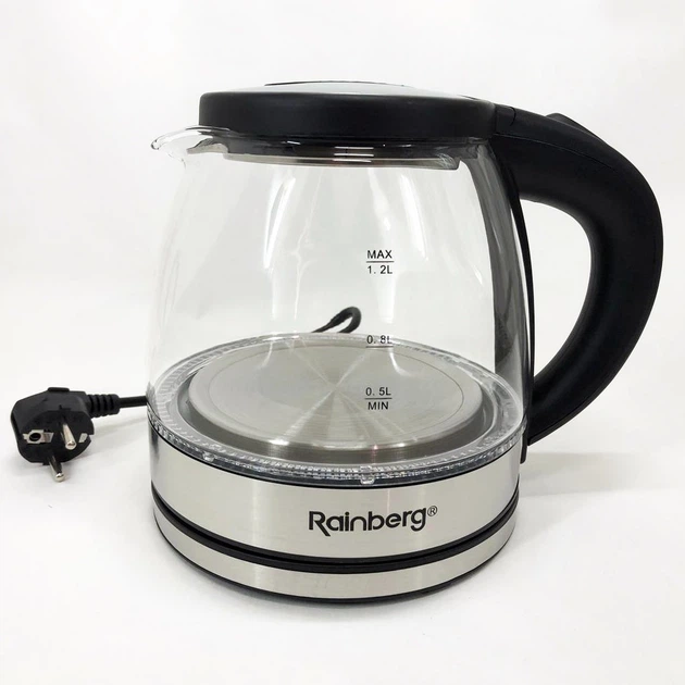 Прозрачный маленький электрочайник 1.2 л 2200W Rainberg RB-2251 Pro - изображение 3