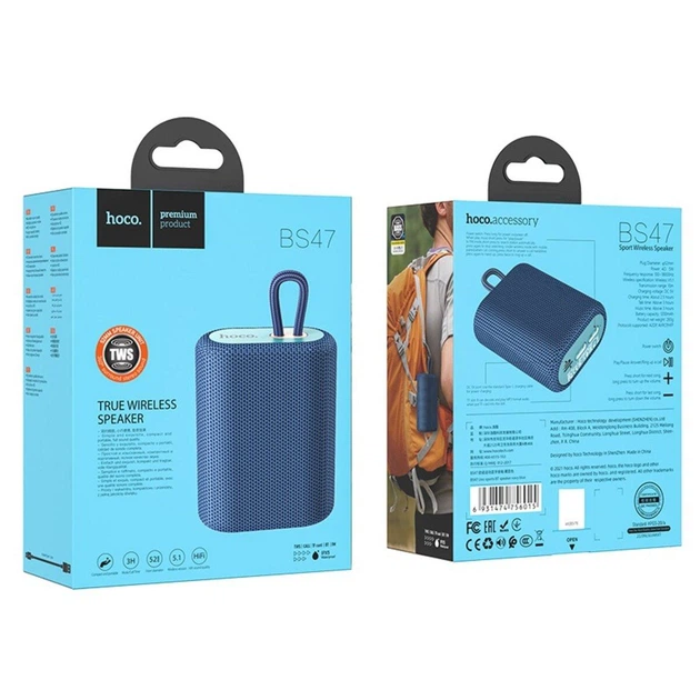 Портативная беспроводная Bluetooth колонка акустика Hoco BS47 IPX5, BT5.1, TWS, TF, FM, 3H Blue - изображение 3