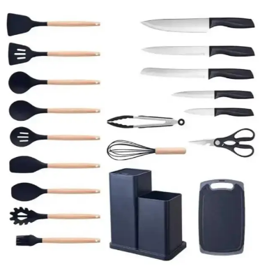 Набір кухонного приладдя 19 предметів Kitchen Set силіконові ЧОРНИЙ - зображення 8