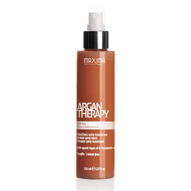 Живільний крем для укладання з термозахистом Maxima Professional Argan therapy top teninstant spray mask 150 мл (8030778790041) - Фото 1 Живільний крем для укладання з термозахистом Maxima Professional Argan therapy top teninstant spray mask 150 мл (8030778790041) - изображение 1
