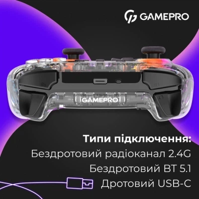 Геймпад GamePro GPX13T 2.4G/BT 5.1/USB/PC/iOS/Android RGB Transparent (GPX13T) - изображение 3