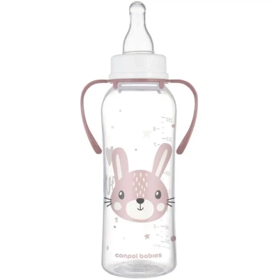 Пляшечка для годування Canpol babies CUTE ANIMALS стандартна з ручками 250 мл рожева (11/845_pin) - зображення 2