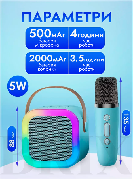 Беспроводная портативная Bluetooth колонка с двумя микрофонами и сабвуфером Синяя - изображение 5