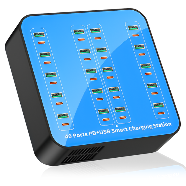 Многопортовое зарядное устройство на 40 портов Addap WLX880A, USB QC+Type-C PD | зарядная док станция на 400Вт, 60А, голубая - изображение 2