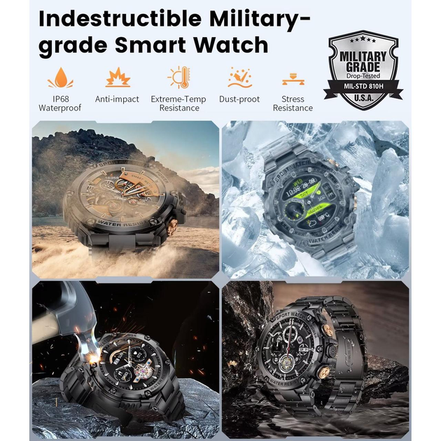 Смарт-часы HeraQuen Tactical 1.5" | 800 мАч | Bluetooth-звонки | 120+ режимов спорта | для айфона и андроида - изображение 5