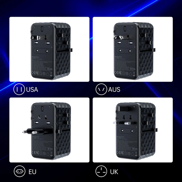 Зарядний пристрій Choetech 4xUSB 100W PD (2хUSB-C+2хUSB-A) сharger diamond model Black (PD6028-BK) - зображення 5