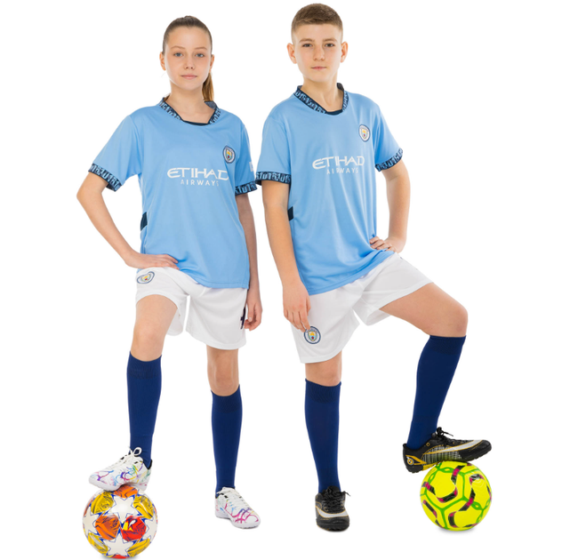 Форма футбольна дитяча із символікою футбольного клубу MANCHESTER CITY HAALAND 9 домашня 2025 SP-Sport CO-4620 (розмір 30 (150-160см), блакитно-білий) - зображення 4