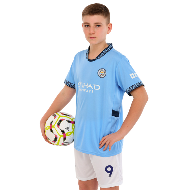 Форма футбольна дитяча із символікою футбольного клубу MANCHESTER CITY HAALAND 9 домашня 2025 SP-Sport CO-4620 (розмір 30 (150-160см), блакитно-білий) - зображення 9