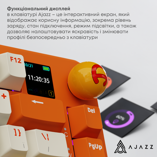 Клавіатура Ajazz AK820 MAX RGB Avocado Switch Wireless With Screen (AK820MAX-AS-OW) Orange - зображення 9