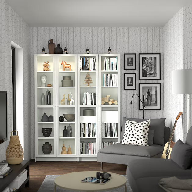 Книжный шкаф со стеклянными дверями BILLY/OXBERG 160x30x202 см IKEA 890.178.32 белый / белый - изображение 3