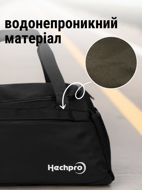 Спортивна сумка для тренувань залу спорту фітнесу дорожня велика тренажерного спортзалу боксу форми одягу в дорогу водонепроникна чоловіча жіноча через плече з відділенням для взуття підлтіка йоги фізкультури подорожі містка чорна HechPro ТБ050 - зображення 4