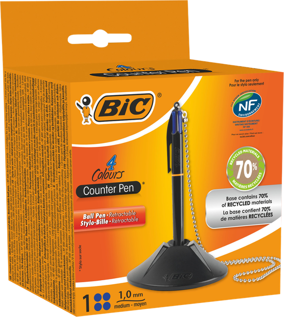 Długopis na łańcuszku BIC 4 Colours Counter z podstawką niebieski (3086123776401) - obraz 4