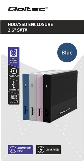 Kieszeń zewnętrzna Qoltec SATA 2.5" USB 3.0 Super Speed 5Gb/s 2TB Blue (5901878522760) - obraz 4