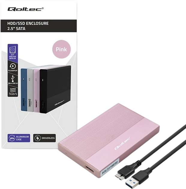 Kieszeń zewnętrzna Qoltec SATA 2.5" USB 3.0 Super Speed 5Gb/s 2TB Pink (5901878522791) - obraz 5
