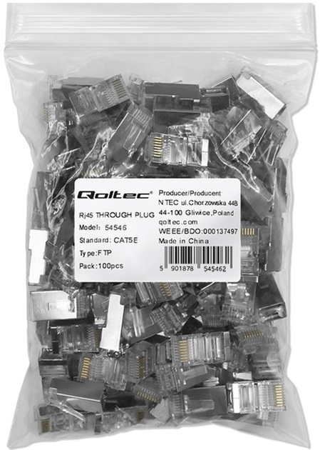 Złącza Qoltec RJ-45 Cat 5e FTP Pass Through 100 szt (5901878545462) - obraz 3