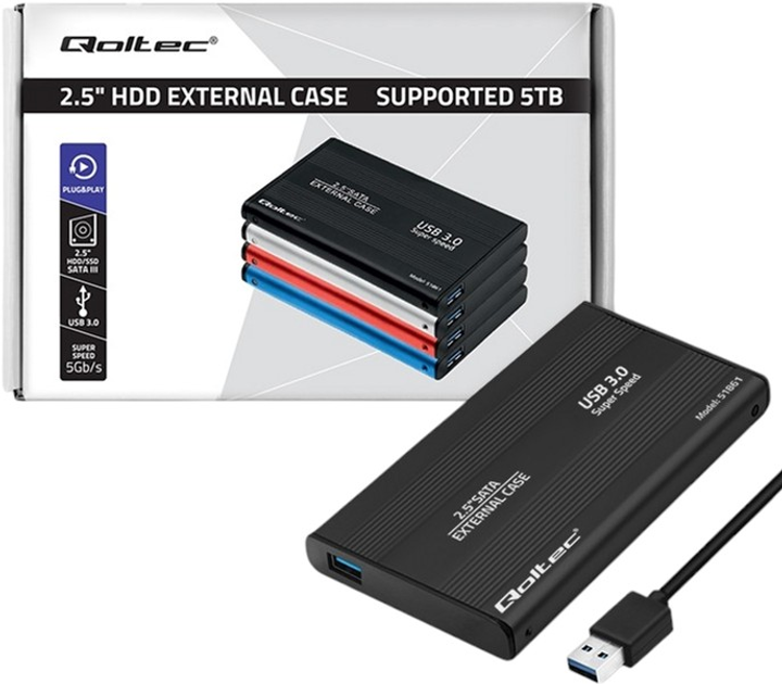 Kieszeń zewnętrzna Qoltec SATAIII 2.5" USB-A 3.0 2TB Black (5901878518619) - obraz 5