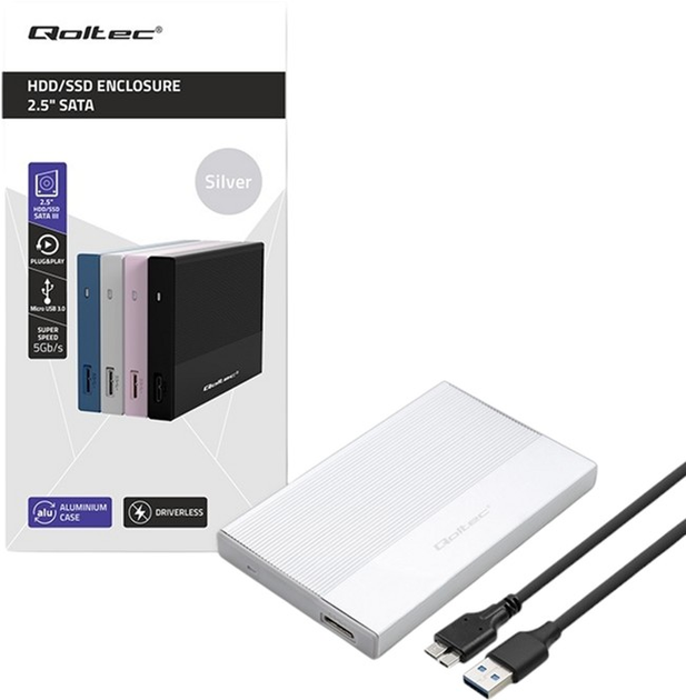 Зовнішня кишеня Qoltec SATA 2.5" USB 3.0 Super Speed 5Gb/s 2TB Gray (5901878522784) - зображення 5