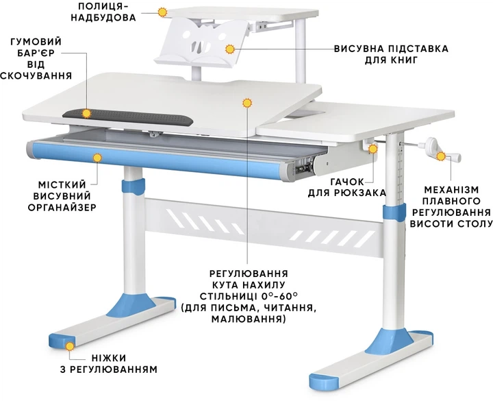 Комплект Evo-KidsTH-310 Blue Парта + тумба (TH-310 + BD C3_ BLUE) - Фото 5 Комплект Evo-KidsTH-310 Blue Парта + тумба (TH-310 + BD C3_ BLUE) - изображение 5