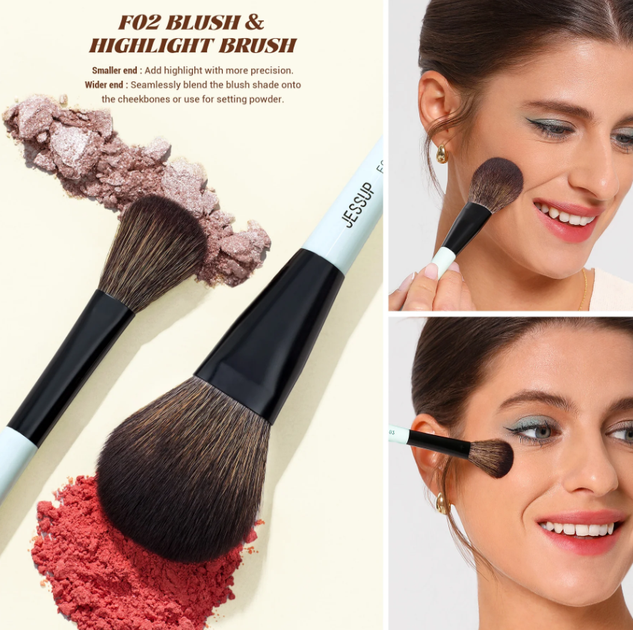 Zestaw dwustronnych pędzli do makijażu Jessup Ultimate Travel Makeup Tool T510 Pędzli 3 szt + Gąbeczki do makijażu 2 szt (6976074375105) - obraz 3
