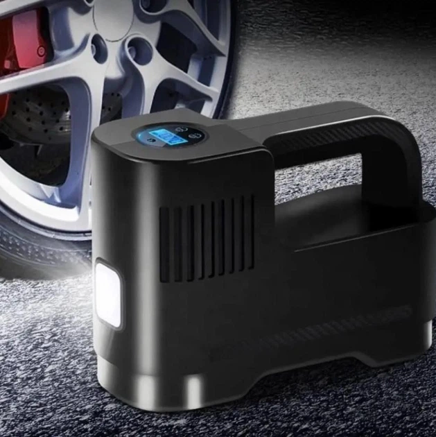 Портативний акумуляторний компресор насос Air Compressor XL-1026 100psi 12V з дисплеєм для шин автомобіля, мотоцикла, велосипеда Чорний - зображення 3