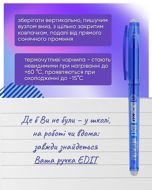 Набор гелевых ручек Buromax Erase Slim Пиши-стирай 0.7 мм Синий корпус 12 шт (BM.8301-01) - изображение 7