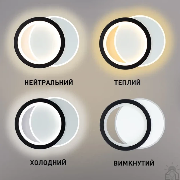 LED бра VIVA 25W 2R бело-черное Esllse ON/OFF WHITE/BLACK 220V настенный светильник "два круга" 250×200×40мм - изображение 4