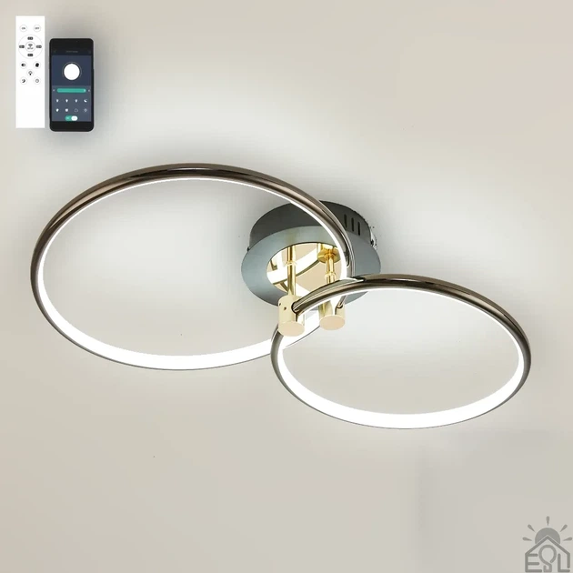Світлодіодна люстра Esllse LUNE 48W 2R APP BLACK/GOLD/WHITE LED 600х350х110мм керована з пультом і додатком для смартфону - Фото 1 Світлодіодна люстра Esllse LUNE 48W 2R APP BLACK/GOLD/WHITE LED 600х350х110мм керована з пультом і додатком для смартфону - зображення 1