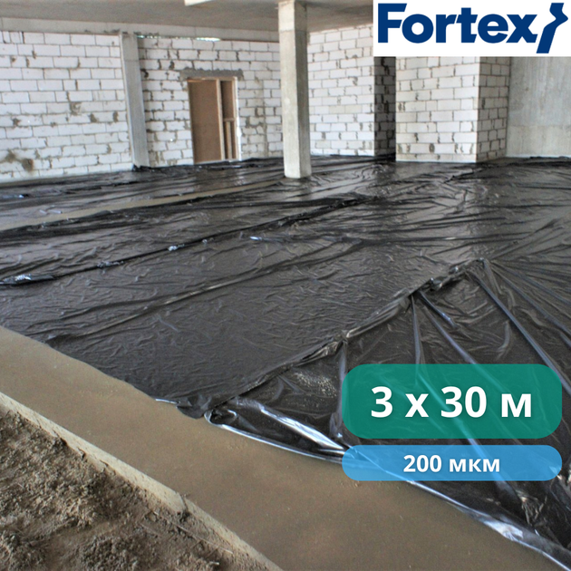 Пленка полиэтиленовая Fortex 3x30 м, 90 м2, 200 мкм, черная - изображение 7