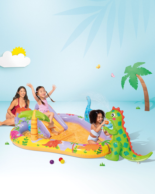 Wodny plac zabaw Intex Dino Park z dmuchaną zjeżdżalnią 56139 201 x 157 x 69 cm (6941057428628) - obraz 15