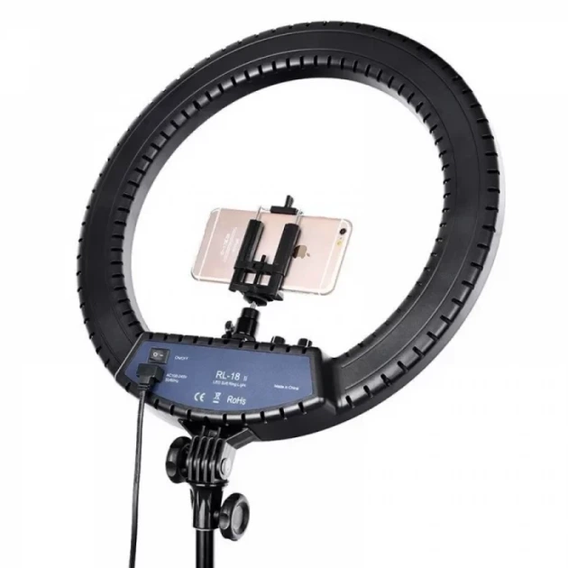 Кольцевая LED лампа RL-18 II 45см с креплением для телефона и фотоаппарата пультом и сумкой 55 Вт Черная (21-14-RL-18) - Фото 7 Кольцевая LED лампа RL-18 II 45см с креплением для телефона и фотоаппарата пультом и сумкой 55 Вт Черная (21-14-RL-18) - изображение 7