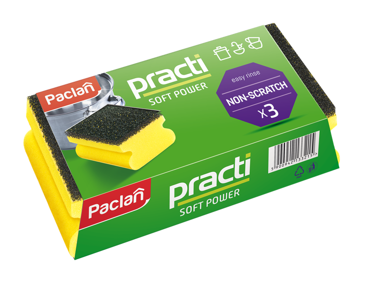 Губки Paclan кухонні Practi Soft Power 3 шт - Фото 1 Губки Paclan кухонні Practi Soft Power 3 шт - зображення 1