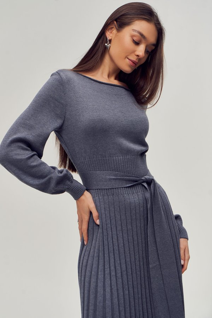 Сукня (темно-сіра сукня міді з плісованим низом) Gepur 43469 4XL-6XL Сіра - зображення 4