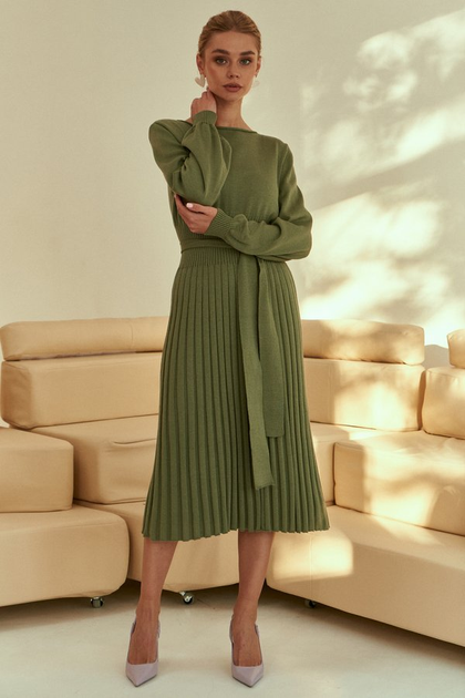 Сукня (зелена трикотажна сукня міді з плісованим низом) Gepur 43239 4XL-6XL Зелена - зображення 3