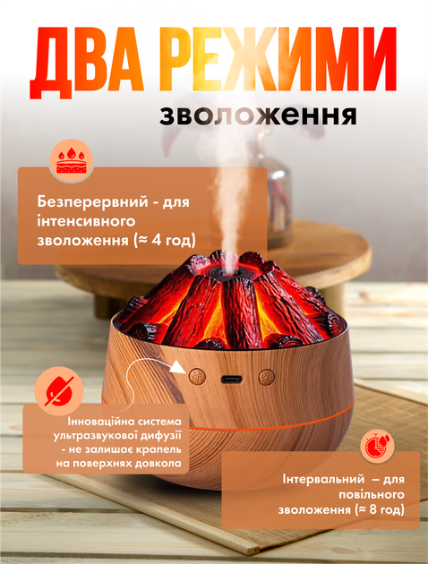 Зволожувач повітря ультразвуковий нічник usb для дому з led підсвічуванням портативний Вулкан 300 мл зволожувачі (V-300) - Фото 2 Зволожувач повітря ультразвуковий нічник usb для дому з led підсвічуванням портативний Вулкан 300 мл зволожувачі (V-300) - зображення 2