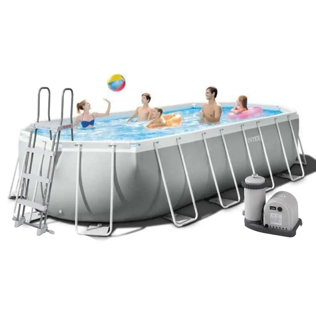 Каркасный бассейн семейный Intex 26798 610х305х122 см с лестницей и подстилкой на 18202 л Серый - изображение 2