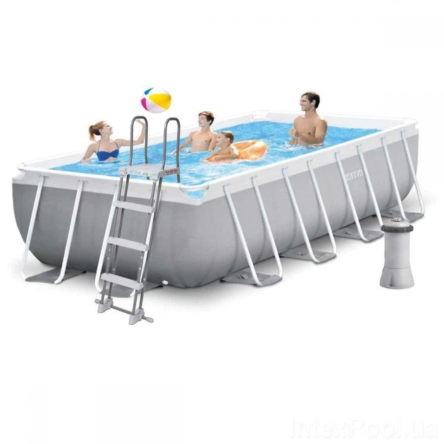 Каркасный бассейн семейный прямоугольный Intex 400х200х122 см 26790 с лестницей и фильтром на 8418 л Серый - изображение 3