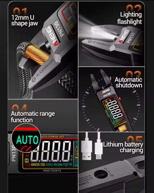 Токоизмерительные клещи / мультиметр цифровой ANENG PN130, True RMS, AC/DC 100А/600V - изображение 2