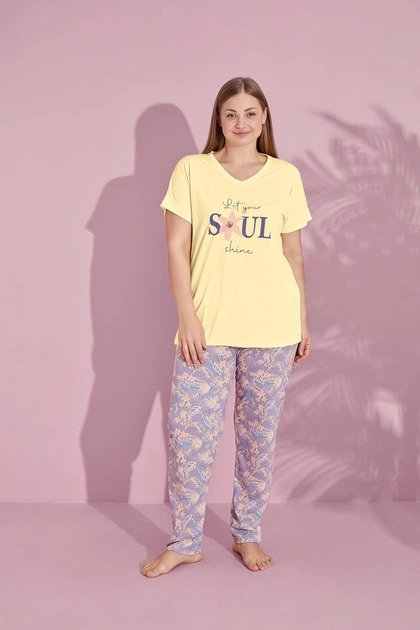Жіночий домашній комплект батал "Soul shine" 5XL жовта PM32044 - Фото 1 Жіночий домашній комплект батал "Soul shine" 5XL жовта PM32044 - зображення 1