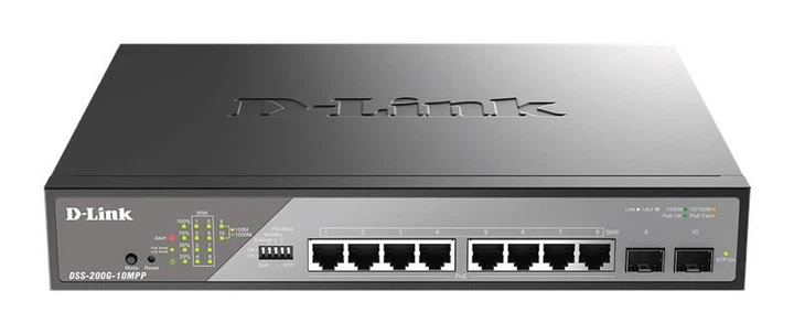 Комутатор D-Link DSS-200G-10MPP 8xGE PoE, 2xSFP, 242Вт, Некерований - зображення 2