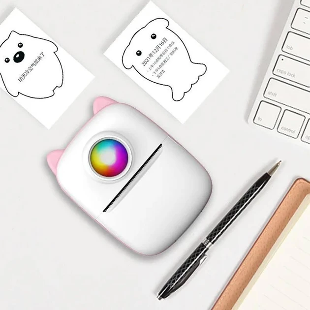 Портативный детский термопринтер с термопечатью Mini Printer X2 Cat Розовый - изображение 4