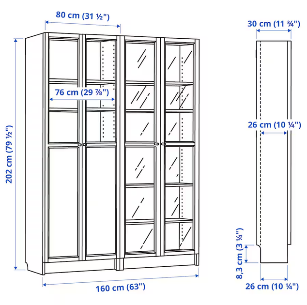 Книжный шкаф с двойной панелью/стекло BILLY/OXBERG 160x30x202 см IKEA 795.818.59 орех - изображение 5