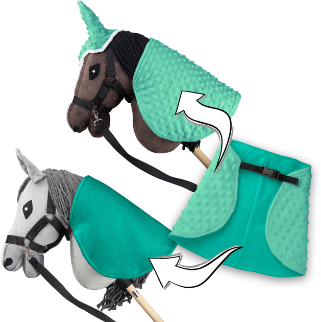 Аксесуари для коней Hobby Horse Skippi Двостороння попона та навушники Mint (5906361450308) - зображення 4