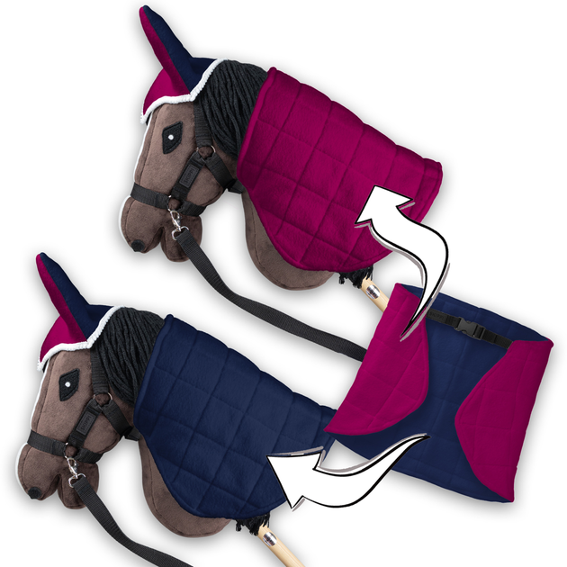 Akcesoria dla konia Hobby Horse Skippi Derka dwustronna i nauszniki Fuksja i granat (5906361450254) - obraz 4