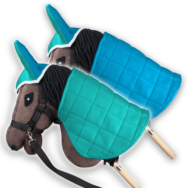 Аксесуари для коней Hobby Horse Skippi Двостороння попона та навушники М'ятно-блакитні (5906361450278) - зображення 3