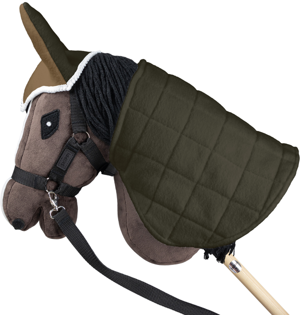 Аксесуари для коней Hobby Horse Skippi Двостороння попона та навушники Бежевий та оливковий (5906361451220) - зображення 6