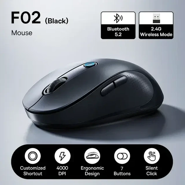 Мышка беспроводная Baseus F02 Ergonomic Wireless Mouse 2.4G/Bluetooth 5.2, 4000 dpi портативная эргономичная компьютерная мышь - изображение 6